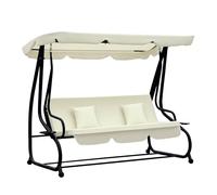 Outsunny Balancelle de Jardin 3 Places Convertible avec Toit à Inclinaison Réglable, Support, 2 Tablettes, Métal Époxy 2L x 1,2l x 1,64H m Polyester Crème Noir