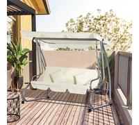 Outsunny Balancelle de jardin 3 places convertible toit inclinaison réglable 2 x 1,2 x 1,64 m acier polyester beige