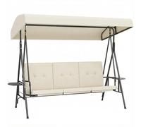 Outsunny Balancelle de Jardin 3 Places Grand Confort Inclinaison Toit réglable, 2 tablettes latérales, Coussins, Acier Polyester crème