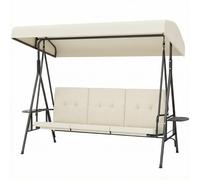 Outsunny Balancelle de jardin 3 places grand confort inclinaison toit réglable, 2 tablettes latérales, coussins, acier polyester