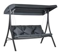 Outsunny Balancelle de Jardin 3 Places Grand Confort Inclinaison Toit réglable Matelas fourni Acier Polyester dim. 202L x 115l x 168H cm Gris foncé