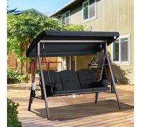 Outsunny Balancelle de Jardin 3 Places Grand Confort Toit Inclinaison réglable Coussins Plateaux rétractables Polyester filé Noir