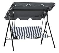 Outsunny Balancelle de jardin 3 places, toit inclinable, coussins, acier noir polyester gris
