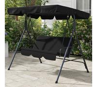 Outsunny Balancelle de Jardin 3 Places Toit Inclinaison réglable Coussins Assise et Dossier Acier Noir Polyester Noire