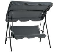 Outsunny Balancelle de Jardin 3 Places Toit Inclinaison réglable Coussins Assise et Dossier Acier Noir Polyester Gris