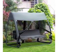 Outsunny Balancelle de Jardin Balancelle Convertible 3 Places Moustiquaire Zippée Pochette Grand Confort Acier 2,4 x 1,4 x 1,97 m Gris | Aosom France