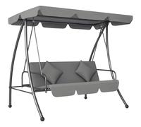Outsunny Balancelle de Jardin Convertible 3 Places Grand Confort Inclinaison Toit réglable Matelas fourni 2L x 1,25l x 1,7H m métal Polyester Noir Gris Clair