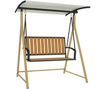 Outsunny Balancelle de jardin d'extérieur 2 places grain de bois avec auvent réglable et structure en métal Charge 240 kg 142 x 112 x 162 cm Naturel et beige
