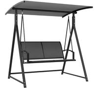 Outsunny Balancelle de jardin extérieure 2 places avec auvent réglable à 90°, protection UV 30+ et structure triangulaire en métal, charge 220 kg, 160 x 112 x 162 cm, gris foncé