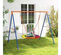 Outsunny Balançoire de Jardin à Nid pour 1-2 Enfants en Métal Renforcé, 196x172x180cm, Multicolore