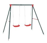 Outsunny Balançoire Double 3+ Ans 239x156x180 cm Vert et Rouge | Cadre métallique, corde réglable, balançoire de jardin pour enfants, max 45 kg