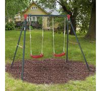 Outsunny Balançoire Double pour Enfants +3 Ans avec Support en Métal Jeu de Balançoire Infantile Corde Ajustable Extérieur Charge Max. 40kg 239x156x180 cm Vert Rouge