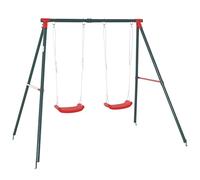 Outsunny Balançoire double pour enfants + 3 ans avec support en métal Jeu de balançoire pour enfant Corde réglable extérieure Charge max. 40 kg 220 x 160 x 180 cm Vert Rouge
