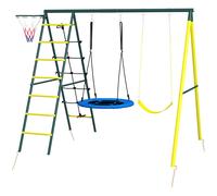 Outsunny Balançoire enfant 4 en 1 avec balançoire-nid et individuelle filet d'escalade panier de basket échelle jaune