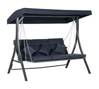 Outsunny Balançoire hollywoodienne 3 Places, Banc à Bascule avec Toit Solaire réglable, balançoire de Jardin avec Coussin, Charge maximale 270 kg, métal, Texteline, Bleu foncé, 198 x 118 x 168 cm