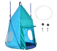 Outsunny Balançoire nid avec auvent Amovible Ø 100 cm, Bleu | Pour enfants 3-8 ans, max. 150 kg, hauteur de la corde réglable de 120 à 180 cm