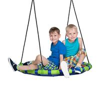 Outsunny Balançoire nid d'oiseau Ronde Ø 100 cm Hauteur réglable à Suspendre Enfant Adulte Jardin capacité de Charge 150 kg extérieur Cadre en Acier textilène Bleu