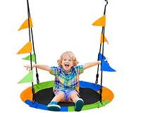 Outsunny Balançoire nid d'oiseau Ronde balançoire Panier Ø 100 cm pour Enfant et Adulte 2 Anneaux Inclus Poids Max. 80 kg métal époxy PP Oxford Haute densité Drapeaux Multicolores