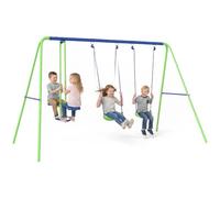 Balançoire 3 Agrès Portique Avec 2 Balançoires Et Face À Face Dim. 2,8l X 1,4l X 1,78h M Métal Époxy Anticorrosion Pe Vert Bleu