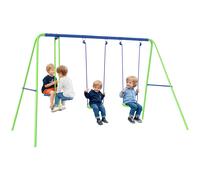 Balançoire 3 Agrès Portique Avec 2 Balançoires Et Face À Face Dim. 2,8l X 1,4l X 1,78h M Métal Époxy Anticorrosion Pe Vert Bleu