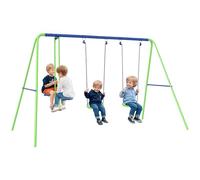 Balançoire 3 agrès portique avec 2 balançoires et face à face dim. 2,8L x 1,4l x 1,78H m métal époxy anticorrosion pe vert bleu
