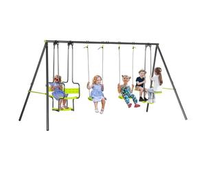 Outsunny Balançoire portique pour Enfant 4 agrès avec balançoire, nacelle Face à Face dim. 3,55L x 1,84l x 1,86H m métal époxy anticorrosion PE Gris Anthracite Vert Pomme