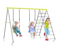 Outsunny Balançoire portique 4 agrès – 2 balançoires, 2 échelles – Métal 260x185x180 cm Vert