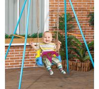 Outsunny Balançoire pour enfants 3-en-1, ajustable en hauteur, dossier amovible, pour intérieur et extérieur, bleu+jaune, 42 x 33 x 180 cm
