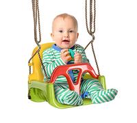 Outsunny Balançoire siège 3 en 1 évolutif pour Enfant avec Dossier et Barre en T Amovibles - de 9 à 36 Mois - intérieur extérieur - Hauteur Ajustable Vert