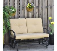 Banc à bascule de jardin 2 places style colonial acier coussins beige