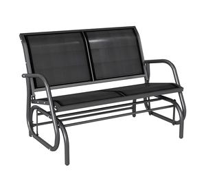 Outsunny Banc à bascule de jardin 2 places design contemporain grand confort accoudoirs assise et dossier ergonomique acier textilène noir