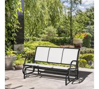 Outsunny Banc à Bascule de Jardin à 3 Places en Métal et Toile en Maille Respirante, 147x70x85cm, Beige