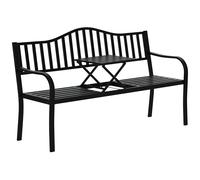 Outsunny Banc de Jardin 2-3 Places en métal, Banc d'extérieur avec Tablette relevable, Dossier à Lattes et accoudoirs, pour Balcon extérieur et terrasse, 150 x 58,5 x 90 cm, Noir