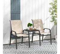 Outsunny Banc de Jardin 2 Places avec Accoudoirs, Dossier Haut et Table Basse Centrale en Verre, Marron et Noir