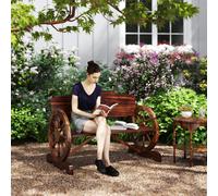 Outsunny Banc de jardin 2 places avec accoudoirs en forme de roue, Banc d'extérieur rustique pour terrasse, Véranda, Bois de sapin, Marron