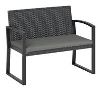 Outsunny Banc de Jardin 2 Places, Banc d'extérieur en résine tressée PE avec Coussin, Banquette de Patio avec accoudoirs, Structure en Acier galvanisé, Gris et Noir