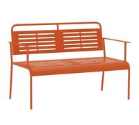 Banc De Jardin 2 Places Design Rétro Acier Assise Dossier Ajourés Dim. 121 X 64 X 84 Cm Terre Battue