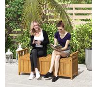 Outsunny Banc de jardin 2 places en bois avec rangement de 186L banc d'extérieur avec accoudoirs 128,5 x 56 x 53,5 cm marron