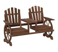Outsunny Banc de jardin 2 places en bois résistant aux intempéries avec trou pour parasol, pieds en forme de roue de chariot, charge maximale 120 kg, banc de balcon, banc en bois pour balcon, jardin