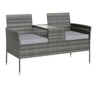 Outsunny Banc de Jardin 2 Places en rotin et Acier, Banc d'extérieur avec Coussins et Table Basse Centrale en Verre trempé, canapé d'extérieur, 135x64x81 cm, Gris foncé