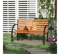 Outsunny Banc de Jardin 2 Places Style Rural Chic Assise Dossier à Lattes Bois Naturel lasuré châssis Acier époxy Noir