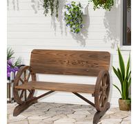 Banc de jardin 3 places style rustique chic accoudoirs roues de charette bois sapin traité carbonisation G
