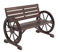 Outsunny Banc de jardin 3 places Rustique chic – Sapin traité, accoudoirs, roues charette