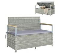 Outsunny Banc de Jardin avec Coffre de Rangement 170L - Banquette 2 Places en Résine Tressée avec Coussin Déhoussable et Accoudoirs en Bois d'Acacia - Coffre Extérieur avec Vérin à Gaz, Gris