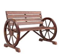 Outsunny Banc de Jardin Banc 3 Places Banc en Bois Style Rustique Chic accoudoirs Roues Charette Bois Sapin traité carbonisation
