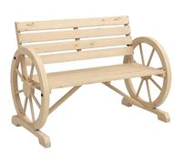 Outsunny Banc de Jardin Banc 3 Places Banc en Bois Style Rustique Chic accoudoirs Roues Charette Bois Sapin Effet Bois Naturel