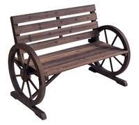 Outsunny Banc de Jardin Banc 3 Places en Bois Style Rustique Chic accoudoirs Roues Charette Bois Sapin traité carbonisation