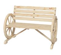Outsunny Banc de Jardin banc 3 places en bois Style Rustique Chic accoudoirs Roues Charette Bois Sapin effet bois naturel