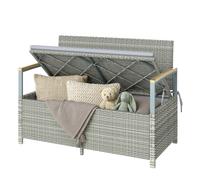 Outsunny Banc de Jardin Banquette avec Coffre de Rangement 170L 2 Places Coussin Déhoussable Résine Tressée 120x60x84cm Gris