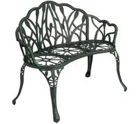 Outsunny Banc de Jardin en Aluminium moulé, Banc extérieur 2 Places avec Dossier Tulipe, Assise Florale et accoudoirs, antirouille, pour terrasse, Patio, pelouse, 99 x 57 x 78 cm, Vert Antique